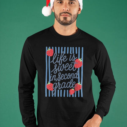 Best Teacher Shirt, Funny Teacher UnisexT-Shirt/Hoodie/Sweatshirt HLT00 - Striped Life is Sweet in Second Grade Strawberries Teacher T-Shirt