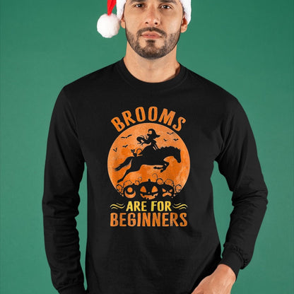 Best Horse Lover Shirt , Funny Horse UnisexT-Shirt/Hoodie/Sweatshirt HLT00 - Horses Equestrian Witch Halloween - Brooms are for Beginners T-Shirt, Women, Purple, Large