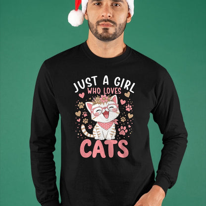 Cat Love Shirt, Funny Cat Lover Gift UnisexT-Shirt/Hoodie/Sweatshirt HLT00 - Just A Girl Who Loves Cats Cute Floral Animals Lover T-Shirt (1)