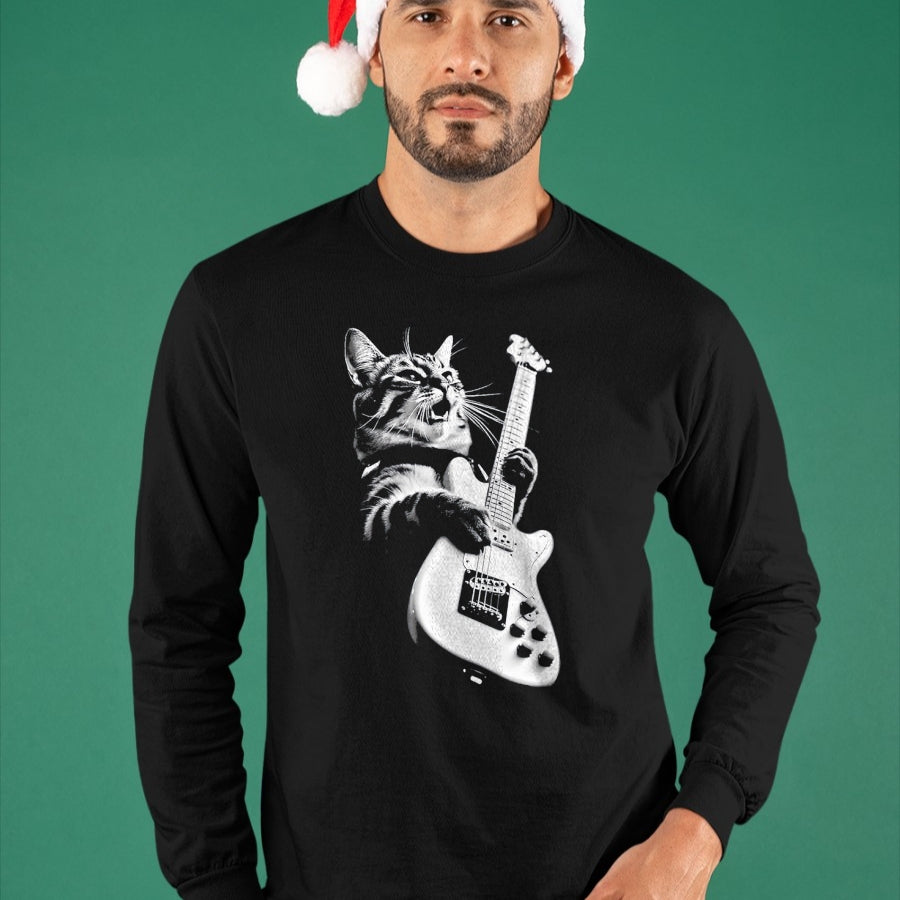 Cat Love Shirt, Funny Cat Lover Gift UnisexT-Shirt/Hoodie/Sweatshirt HLT00 - Rock Cat Playing Guitar - Funny Guitar Cat T-Shirt, Men, Heather Blue, Large