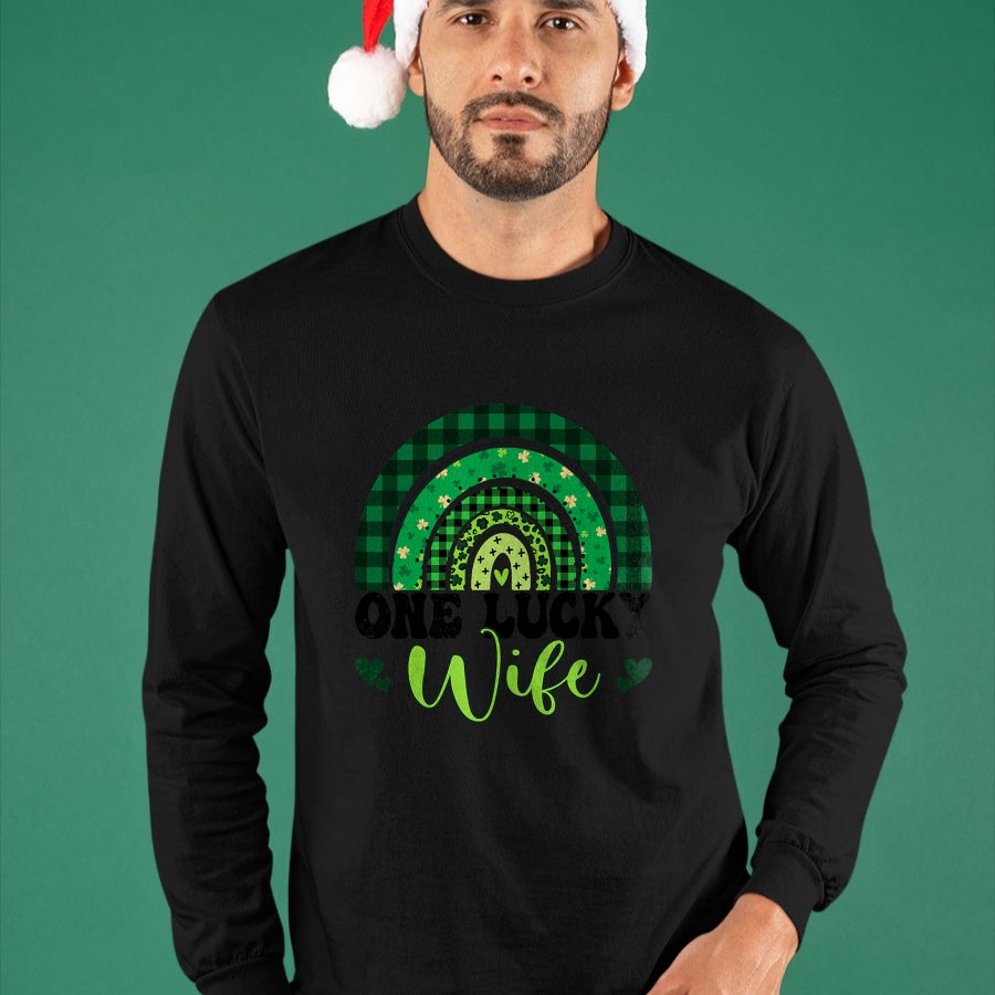 Best Wife Shirt, Wife and Husband Unisex T-Shirt/Hoodie/Sweatshirt HLT00 - Gift for wife T shirt, lucky wife   Womens One Lucky Wife Rainbow Irish St Patricks Day Shamrock Tan