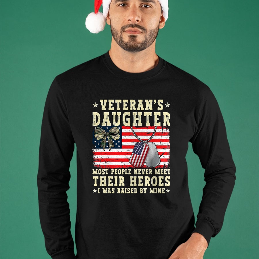 Proud Veteran Shirt, Funny Veteran UnisexT-Shirt/Hoodie/Sweatshirt HLT00 - Veteran_s Daughter Most People Never Meet Their Heroes USA T-Shirt, Men, Black, 3X-Large