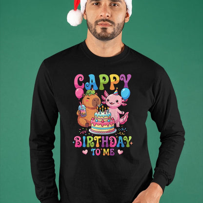 Cute Capybara Shirt, Funny Capybara Unisex T-Shirt/Hoodie/Sweatshirt HLT00 - Cute Happy Birthday to Me Capybara Axolotl Turtle Party T-Shirt
