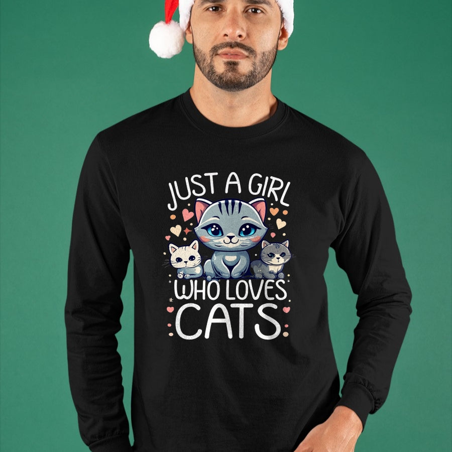 Cat Love Shirt, Funny Cat Lover Gift UnisexT-Shirt/Hoodie/Sweatshirt HLT00 - Just a Girl who Loves Cats Cute Cat Lover T-Shirt (1)