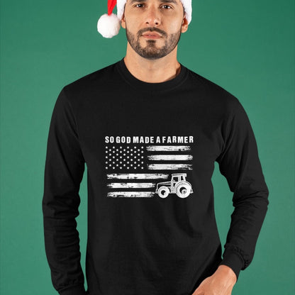 Best Farmer Life Shirt, Funny Farmer UnisexT-Shirt/Hoodie/Sweatshirt HLT00 - So God Made A Farmer Retro American Flag Tractor T-Shirt