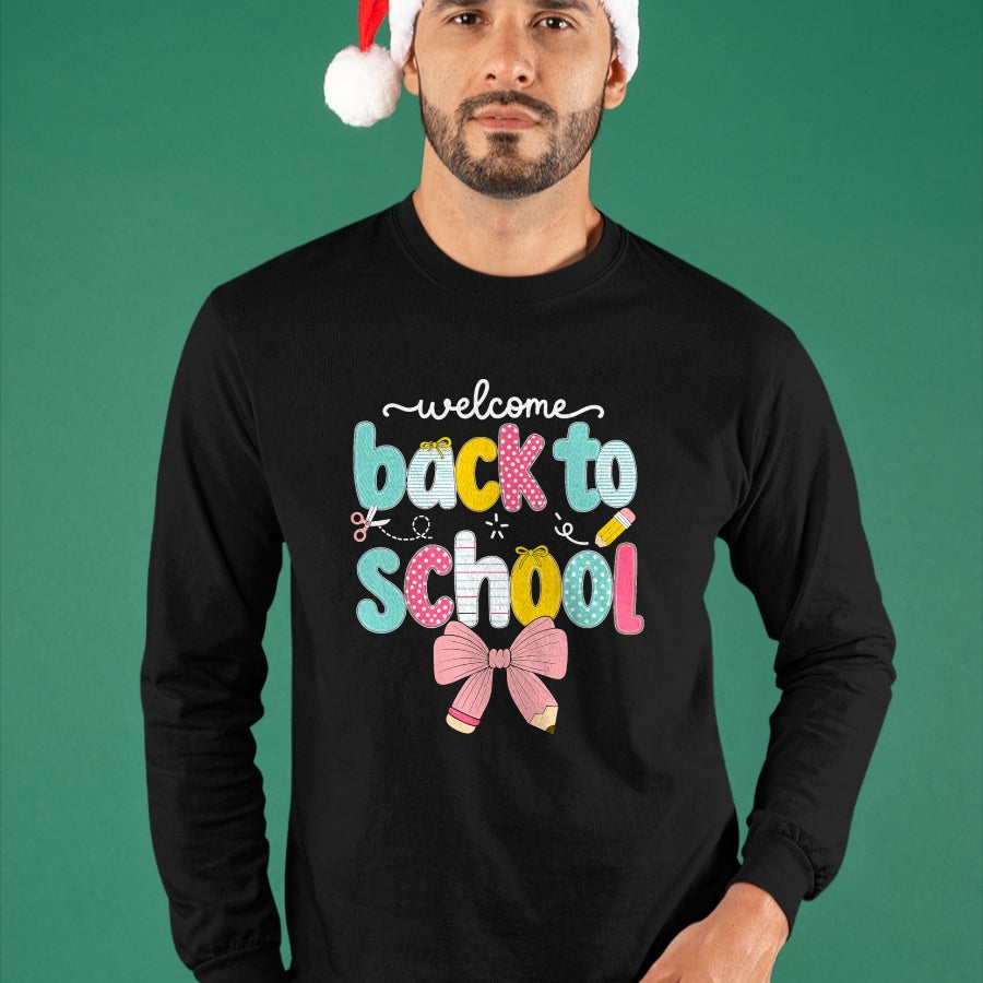 Best Student Shirt, Funny Back To School UnisexT-Shirt/Hoodie/Sweatshirt HLT00 - Welcome Back to School Coquette Pencil Bow T-Shirt