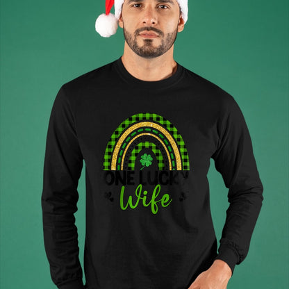 Best Wife Shirt, Wife and Husband Unisex T-Shirt/Hoodie/Sweatshirt HLT00 - Gift for wife T shirt, lucky wife   Womens One Lucky Wife Boho Rainbow St Patricks Day Shamrock Ragl