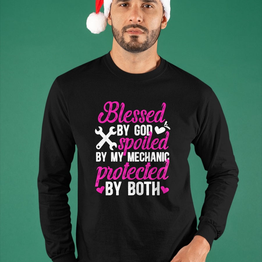 Best Wife Shirt, Wife and Husband Unisex T-Shirt/Hoodie/Sweatshirt HLT00 - Gift for wife T shirt, spoiled wife   Blessed By God Spoiled By My Mechanic Wife Of A Mechanic Pullo