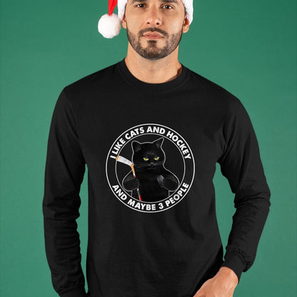 Cat Love Shirt, Funny Cat Lover Gift UnisexT-Shirt/Hoodie/Sweatshirt HLT00 - I Like Cats and Hockey and Maybe 3 People Funny Black Cats T-Shirt, Men, Black, 3X-Large