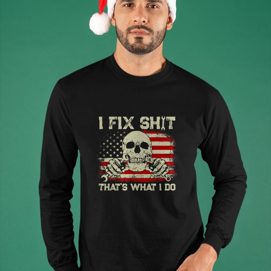 Best Mechanic Life Shirt, Funny Mechanic UnisexT-Shirt/Hoodie/Sweatshirt HLT00 - I Fix Shit That's What I Do Vintage Mechanic American Flag T-Shirt