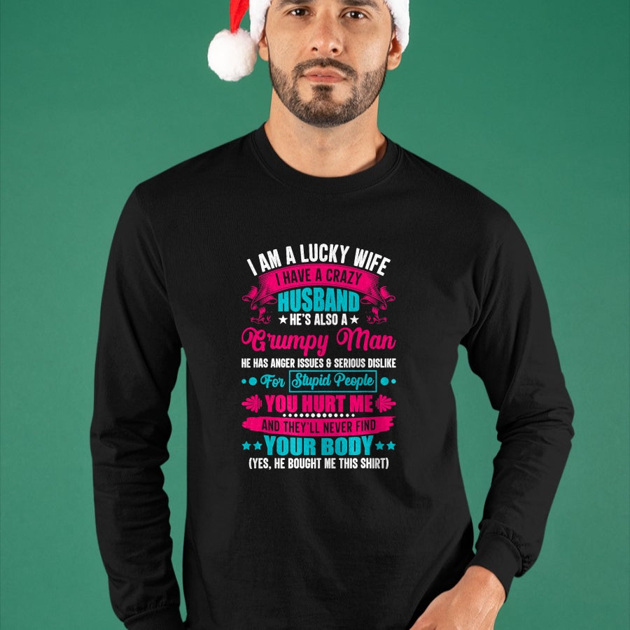 Best Wife Shirt, Wife and Husband Unisex T-Shirt/Hoodie/Sweatshirt HLT00 - Gift for wife T shirt, lucky wife   I Am A Lucky Wife, I Have A Crazy Husband T-Shirt (1)