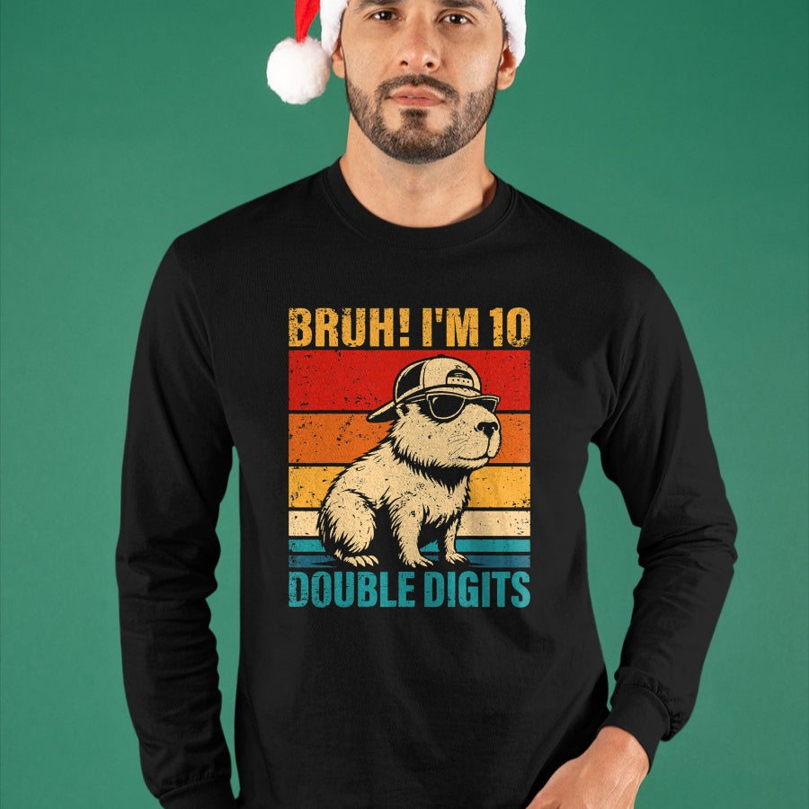 Cute Capybara Shirt, Funny Capybara UnisexT-Shirt/Hoodie/Sweatshirt HLT00 - 10 Years Old Birthday Bruh I_m Double Digits 10th Birthday T-Shirt