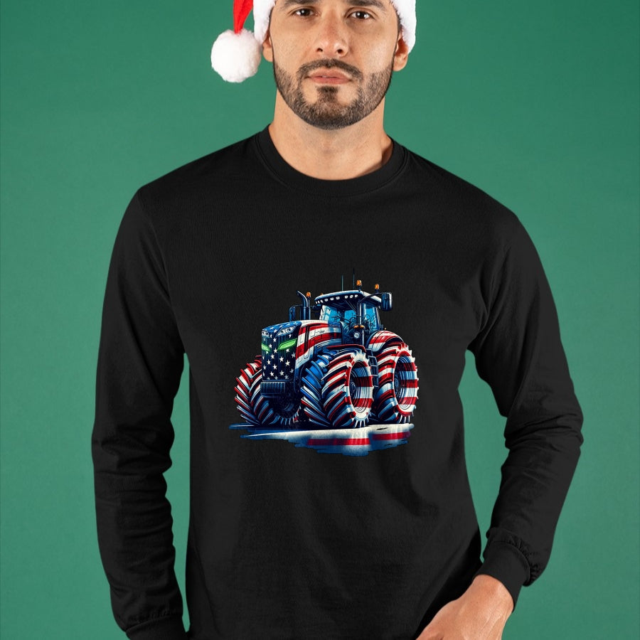 Best Farmer Life Shirt, Funny Farmer UnisexT-Shirt/Hoodie/Sweatshirt HLT00 - Patriotic Tractor American Flag T-Shirt