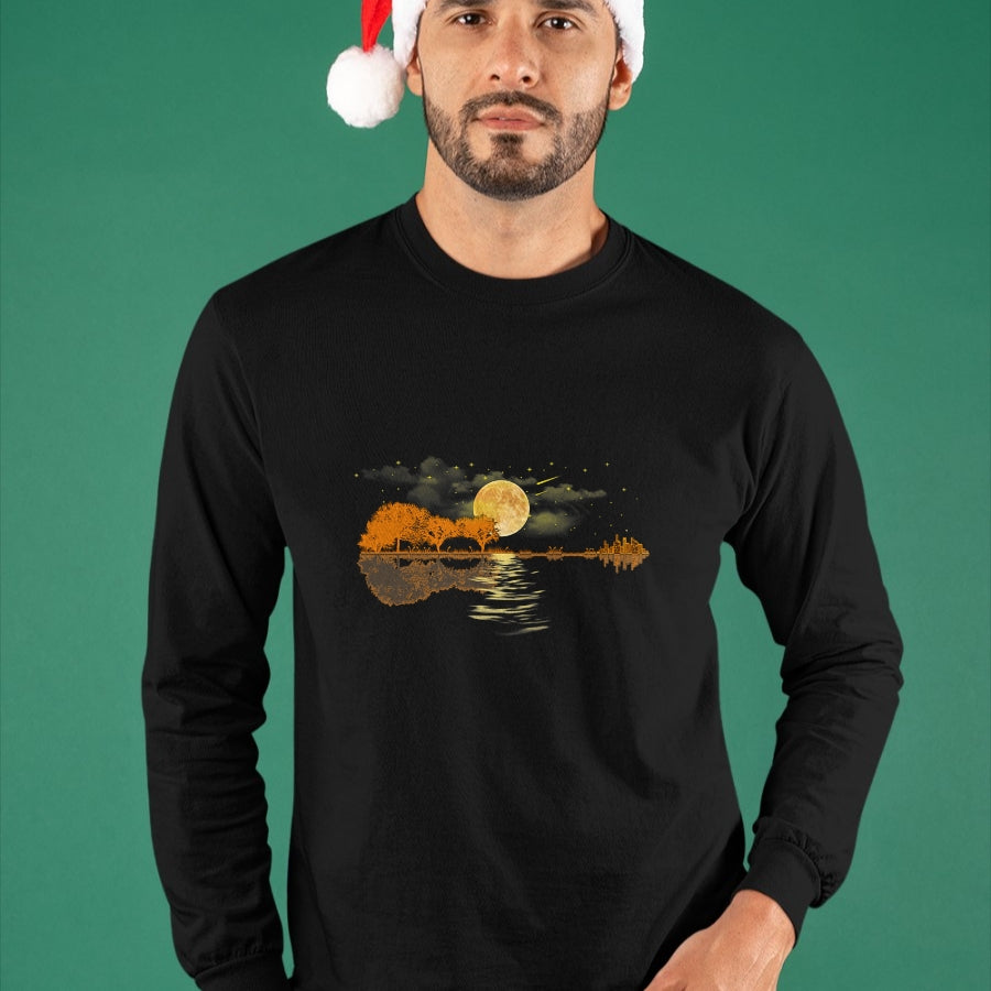 Guitar Lover Shirt, Funny Guitar UnisexT-Shirt/Hoodie/Sweatshirt HLT00 - Guitar Moonlight Nature Lake Shadow, Musician Black Unisex-Adults T-Shirt
