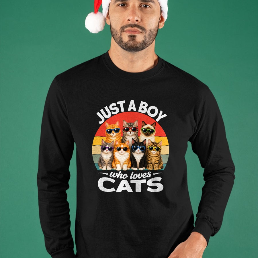 Cat Love Shirt, Funny Cat Lover Gift UnisexT-Shirt/Hoodie/Sweatshirt HLT00 - Just A Boy Who Loves Cats Funny Boys Kids Pets Lovers T-Shirt