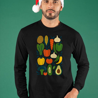 Best Farmer Life Shirt, Funny Farmer UnisexT-Shirt/Hoodie/Sweatshirt HLT00 - Retro Vegetable Garden Pattern Veggie Farmer Market Vegan Long Sleeve T-Shirt