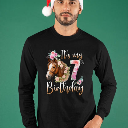 Best Horse Lover Shirt , Funny Horse UnisexT-Shirt/Hoodie/Sweatshirt HLT00 - Kids Birthday 7 Years Old Girl Horse Lovers Florals 7th Bday T-Shirt