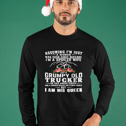 Best Wife Shirt, Wife and Husband Unisex T-Shirt/Hoodie/Sweatshirt HLT00 - Gift for wife T shirt, spoiled wife   I'm A Spoiled Wife Of A Grumpy Old Trucker (on back) T-Shirt (1)