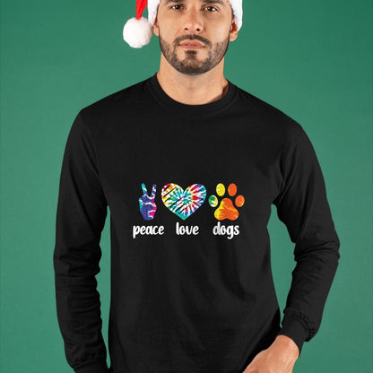 Dog Love Shirt, Dog Lover Gift T-Shirt/Hoodie/Sweatshirt HLT00 - Peace Love Dogs Paws Tie Dye Rainbow Animal Rescue Long Sleeve T-Shirt