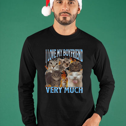 Cat Love Shirt, Funny Cat Lover Gift UnisexT-Shirt/Hoodie/Sweatshirt HLT00 - My Boyfriend Funny Cat Meme Bootleg Graphic T-Shirt, Men, Black, 3X-Large