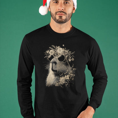 Cute Capybara Shirt, Funny Capybara Unisex T-Shirt/Hoodie/Sweatshirt HLT00 - Vintage Capybara with Sunglasses Floral Crown Boho Animal T-Shirt