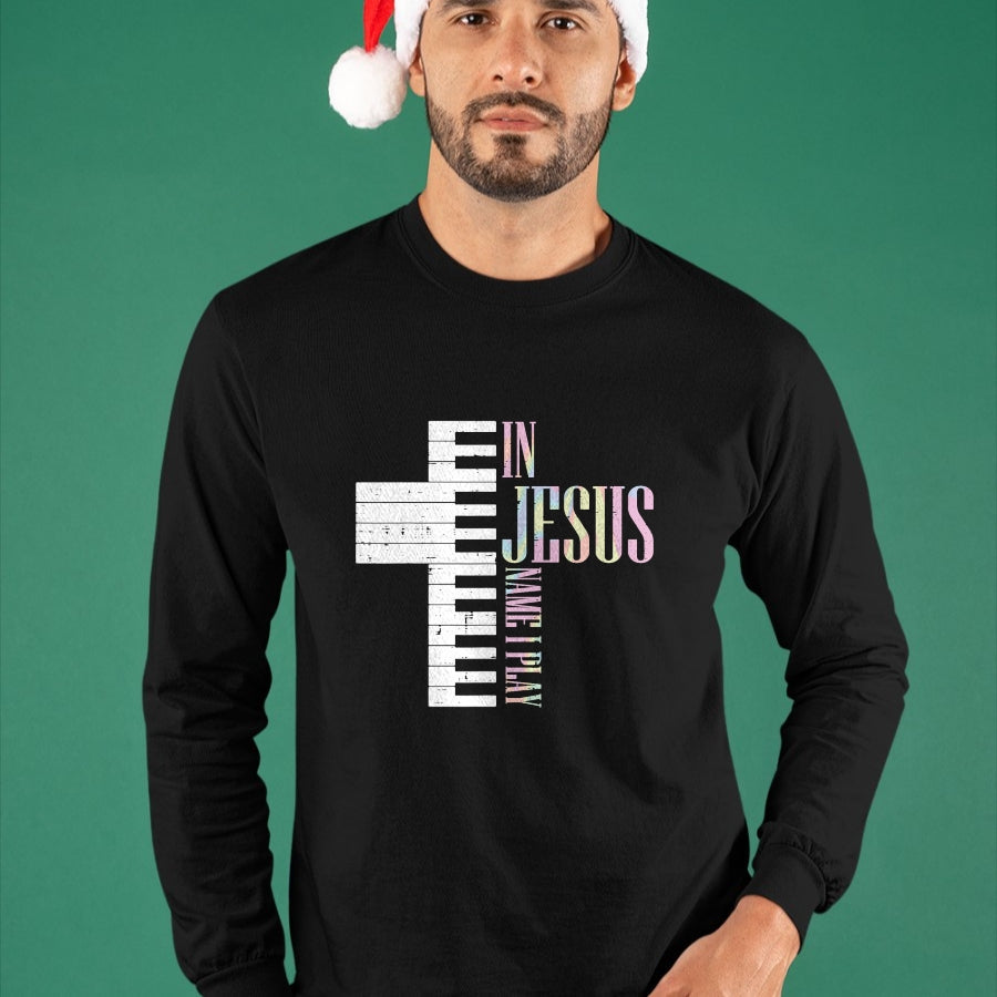 Christian Tee, Christian Faith Unisex T-Shirt/Hoodie/Sweatshirt HLT00 - Jesus Name I Play Piano Christian Pianist Men Women Kids T-Shirt