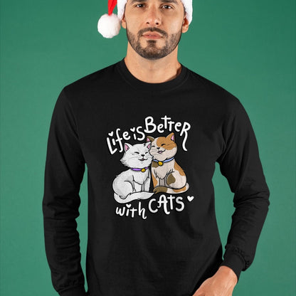 Cat Love Shirt, Funny Cat Lover Gift UnisexT-Shirt/Hoodie/Sweatshirt HLT00 - Valentine_s Cat Lover Life is Better with Cats Mother_s Day T-Shirt Small