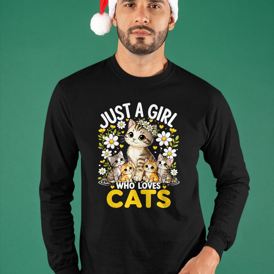 Cat Love Shirt, Funny Cat Lover Gift UnisexT-Shirt/Hoodie/Sweatshirt HLT00 - Cute Cat Lover Just A Girl Who Loves Cats T-Shirt (1)
