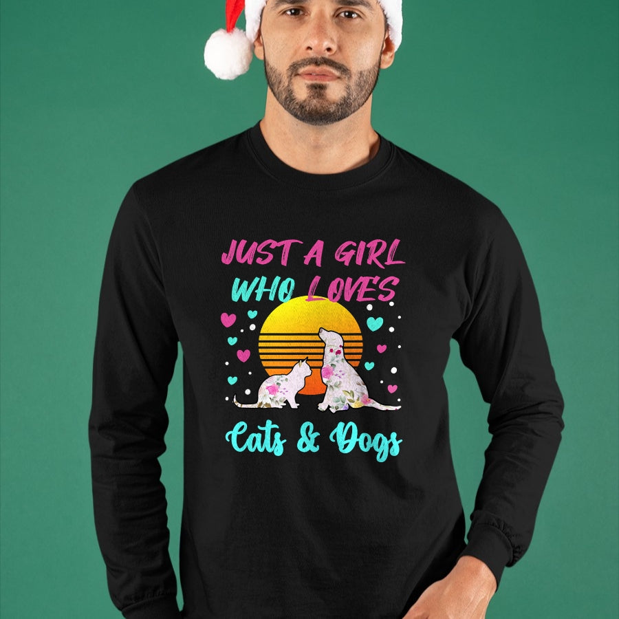 Cat Love Shirt, Funny Cat Lover Gift UnisexT-Shirt/Hoodie/Sweatshirt HLT00 - Just a Girl who Loves Cats and Dogs T-Shirt for Women T-Shirt (2)