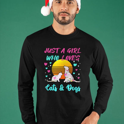 Cat Love Shirt, Funny Cat Lover Gift UnisexT-Shirt/Hoodie/Sweatshirt HLT00 - Just a Girl who Loves Cats and Dogs T-Shirt for Women T-Shirt (2)