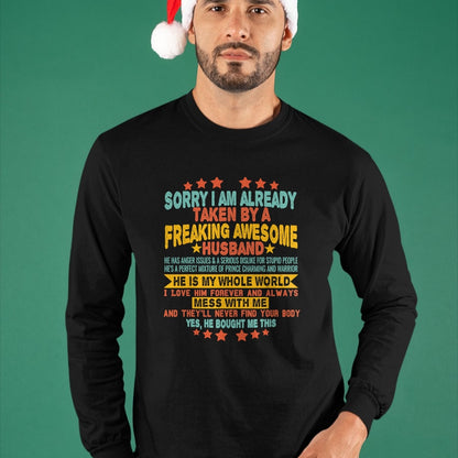 Best Wife Shirt, Wife and Husband Unisex T-Shirt/Hoodie/Sweatshirt HLT00 - Sorry i am Already Taken By a Freaking Awesome Husband Xmas T-Shirt (2)