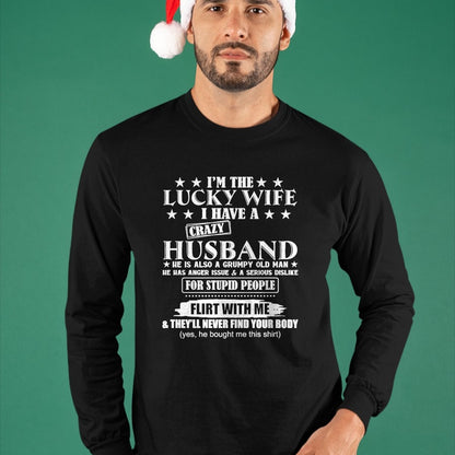 Best Wife Shirt, Wife and Husband Unisex T-Shirt/Hoodie/Sweatshirt HLT00 - Gift for wife T shirt, lucky wife   I'm The Lucky Wife I Have A Crazy Husband Premium T-Shirt (1)