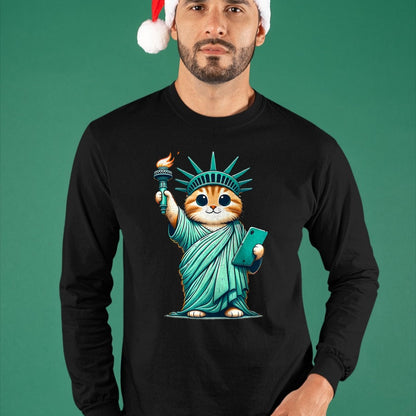 Cat Love Shirt, Funny Cat Lover Gift UnisexT-Shirt/Hoodie/Sweatshirt HLT00 - Cute Kawaii Cat Statue of Liberty I Love New York NYC T-Shirt (1)