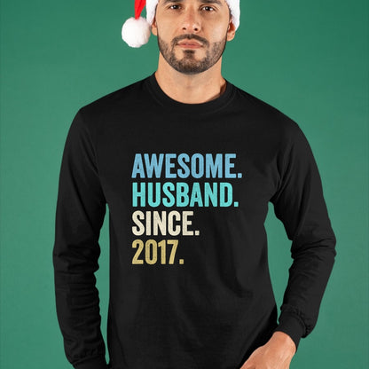 Best Wife Shirt, Wife and Husband Unisex T-Shirt/Hoodie/Sweatshirt HLT00 - Awesome Husband Since 2017 7th wedding anniversary 7 years T-Shirt (1)