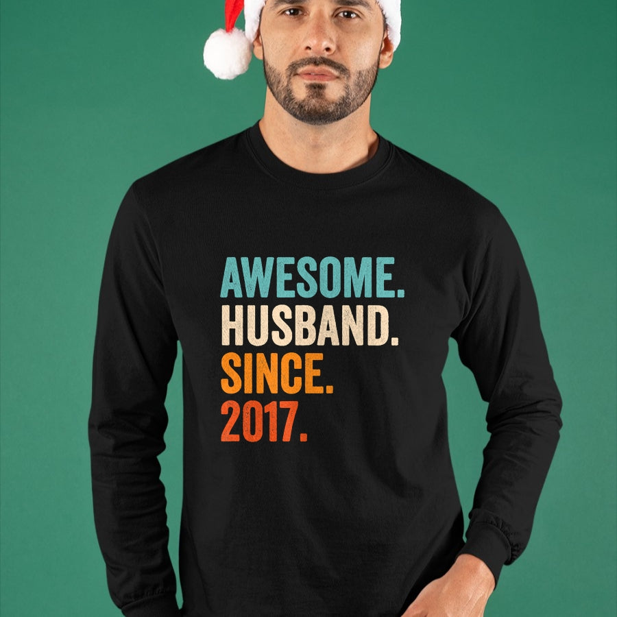 Best Wife Shirt, Wife and Husband Unisex T-Shirt/Hoodie/Sweatshirt HLT00 - Awesome Husband Since 2017 7th wedding anniversary 7 years T-Shirt