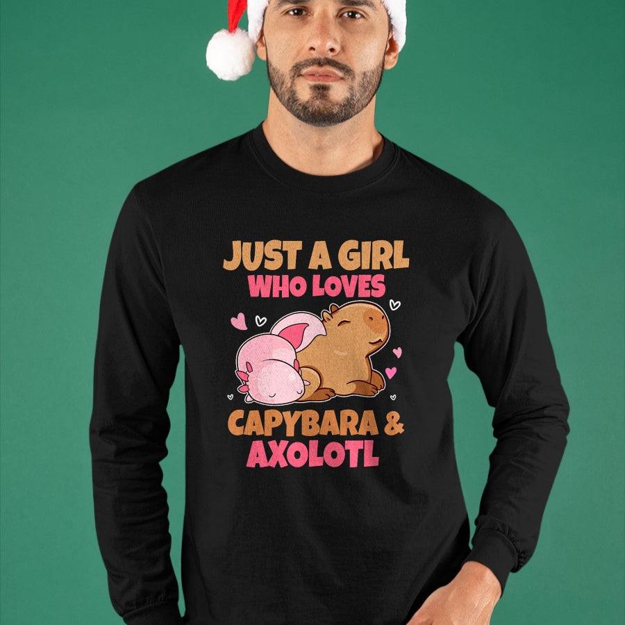 Cute Capybara Shirt, Funny Capybara Unisex T-Shirt/Hoodie/Sweatshirt HLT00 - Just A Girl Loves Capybara And Axolotl Salamander Lover T-Shirt