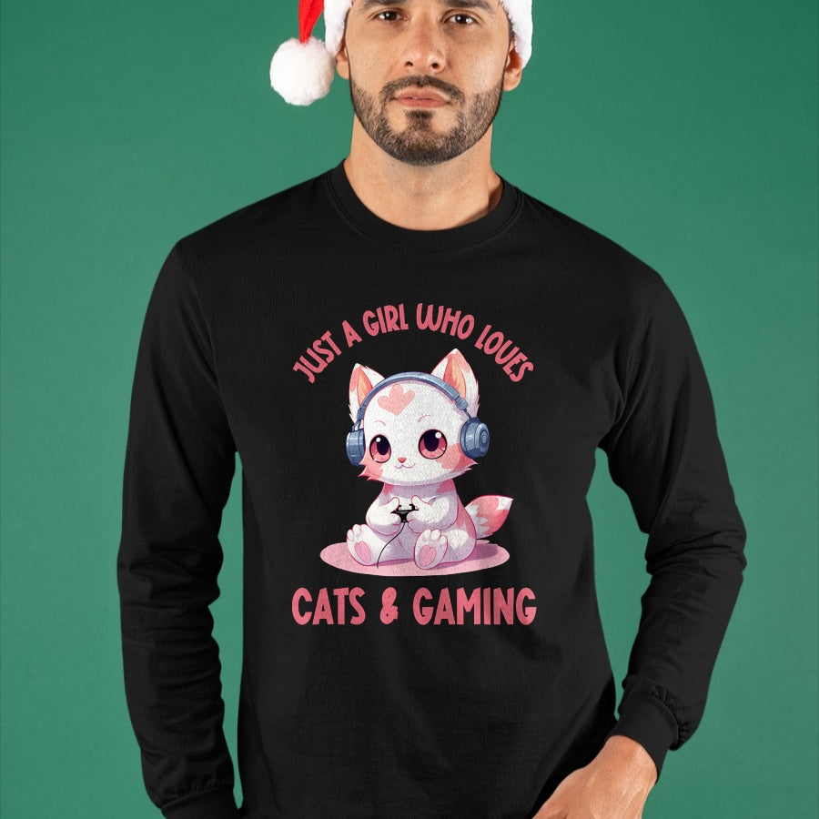 Cat Love Shirt, Funny Cat Lover Gift UnisexT-Shirt/Hoodie/Sweatshirt HLT00 - Just a Girl Who Loves Cats and Gaming Cute Kawaii Kitten T-Shirt