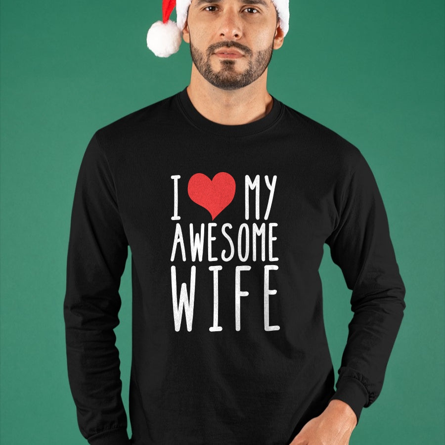 Best Wife Shirt, Wife and Husband Unisex T-Shirt/Hoodie/Sweatshirt HLT00 - Husband Birthday Gifts - I Love My Awesome Wife Long Sleeve T-Shirt