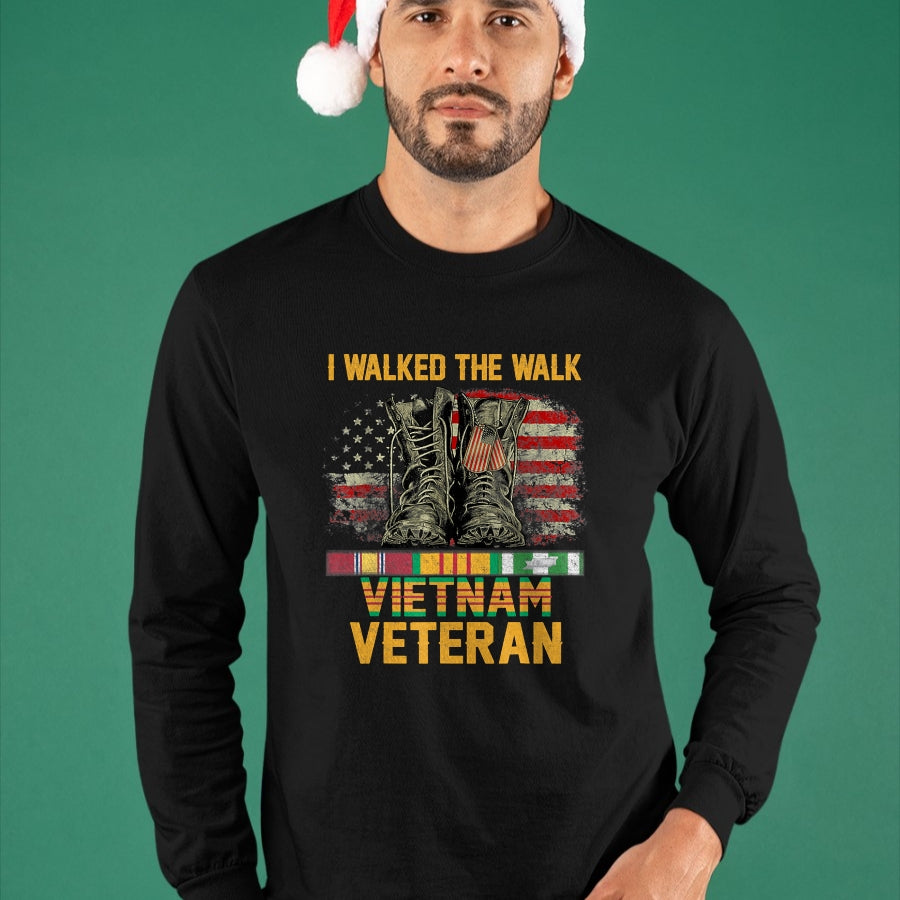 Proud Veteran Shirt, Funny Veteran UnisexT-Shirt/Hoodie/Sweatshirt HLT00 - I Walked The Walk Vietnam Veteran Flag American US Vet T-Shirt