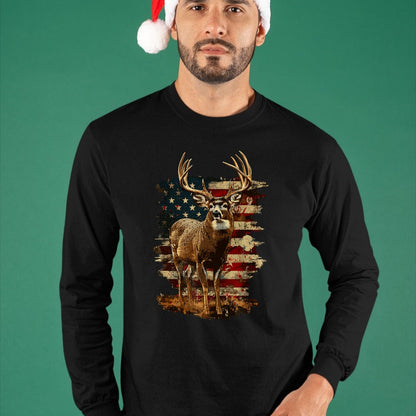 Funny Hunting Shirt, Gift For Hunting Lover Unisex T-Shirt/Hoodie/Sweatshirt HLT00 - Whitetail Buck Deer Hunting 4th of July USA American Flag T-Shirt
