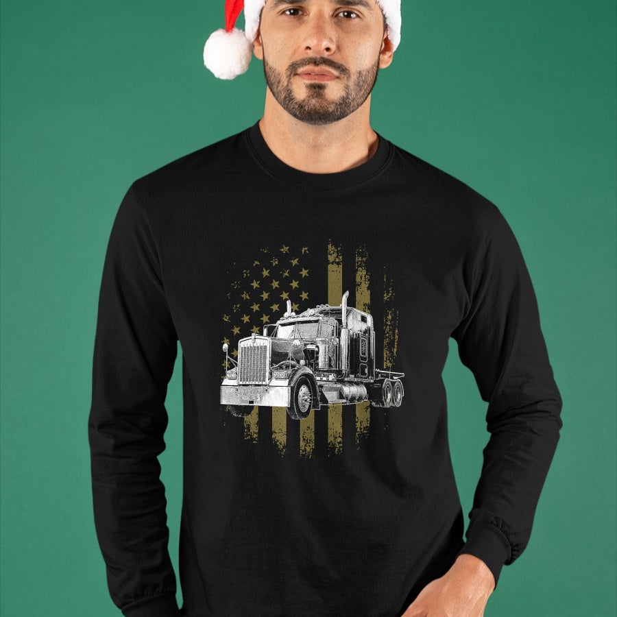 Best Truck Driver Life Shirt, Funny Trucker UnisexT-Shirt/Hoodie/Sweatshirt HLT00 - Trucker American Flag Big Rig Semi-Trailer Truck Driver Gift T-Shirt