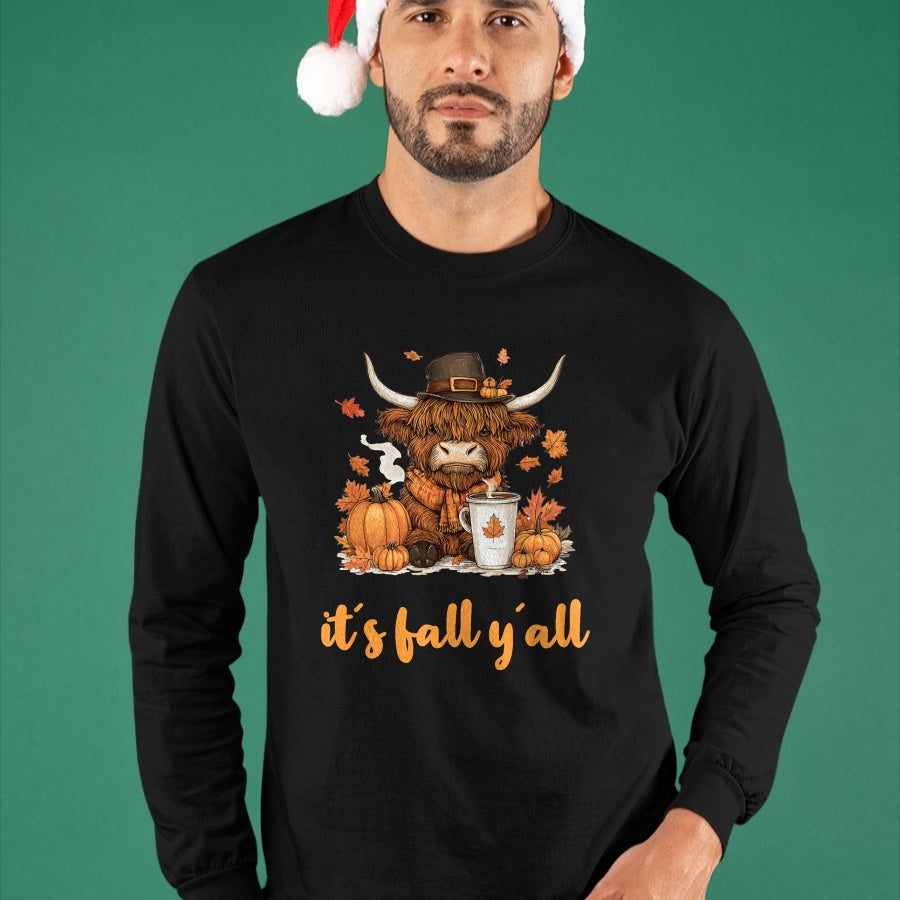 Best Thanksgiving Family Shirt , Funny Thanksgiving UnisexT-Shirt/Hoodie/Sweatshirt HLT00 - Scottish Highland Cow Fall Thanksgiving it´s Fall yáll T-Shirt