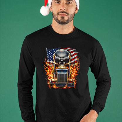 Best Truck Driver Life Shirt, Funny Trucker UnisexT-Shirt/Hoodie/Sweatshirt HLT00 - Trucker Patriotic American Flag Semi Truck Driver Skull T-Shirt (3)