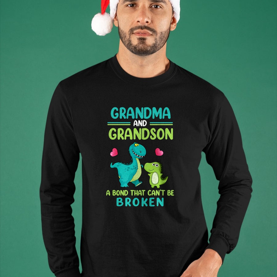 Best Grandma Shirt, Proud Grandma Unisex T-Shirt/Hoodie/Sweatshirt HLT00 - Grandma And Grandson A Bond That Can't Be Broken Dinosaur T-Shirt