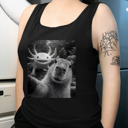 Cute Capybara Shirt, Funny Capybara Unisex T-Shirt/Hoodie/Sweatshirt HLT00 - Capybara Axolotl Selfie T-Shirt
