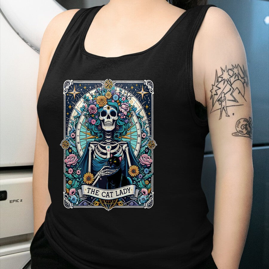 Cat Love Shirt, Funny Cat Lover Gift UnisexT-Shirt/Hoodie/Sweatshirt HLT00 - The Cat Lady Tarot Card Skeleton Cat Mom Cat Lover T-Shirt