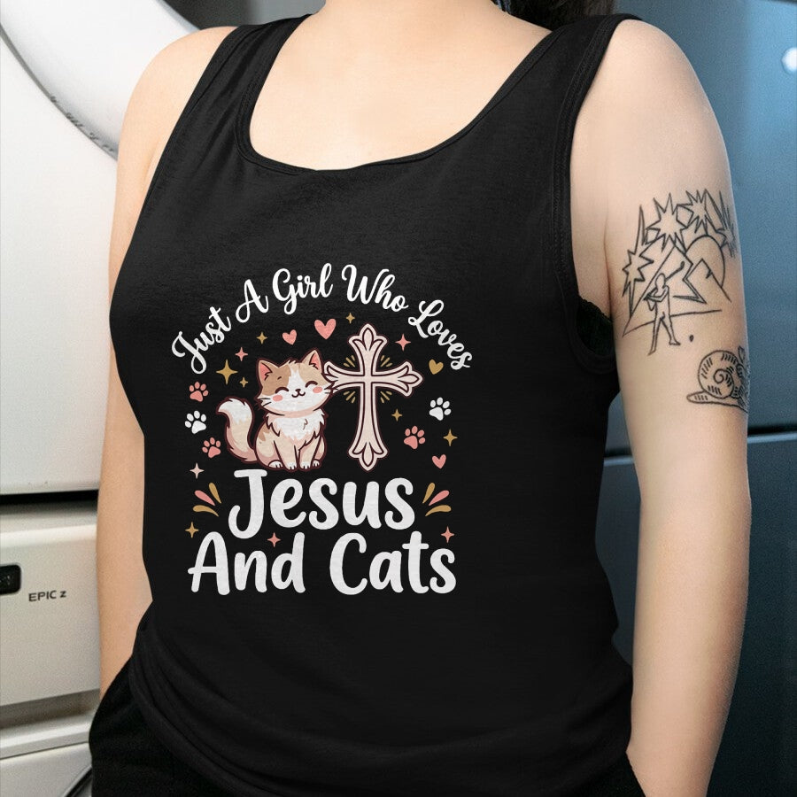 Cat Love Shirt, Funny Cat Lover Gift UnisexT-Shirt/Hoodie/Sweatshirt HLT00 - Just A Girl Who Loves Jesus and Cats T-Shirt
