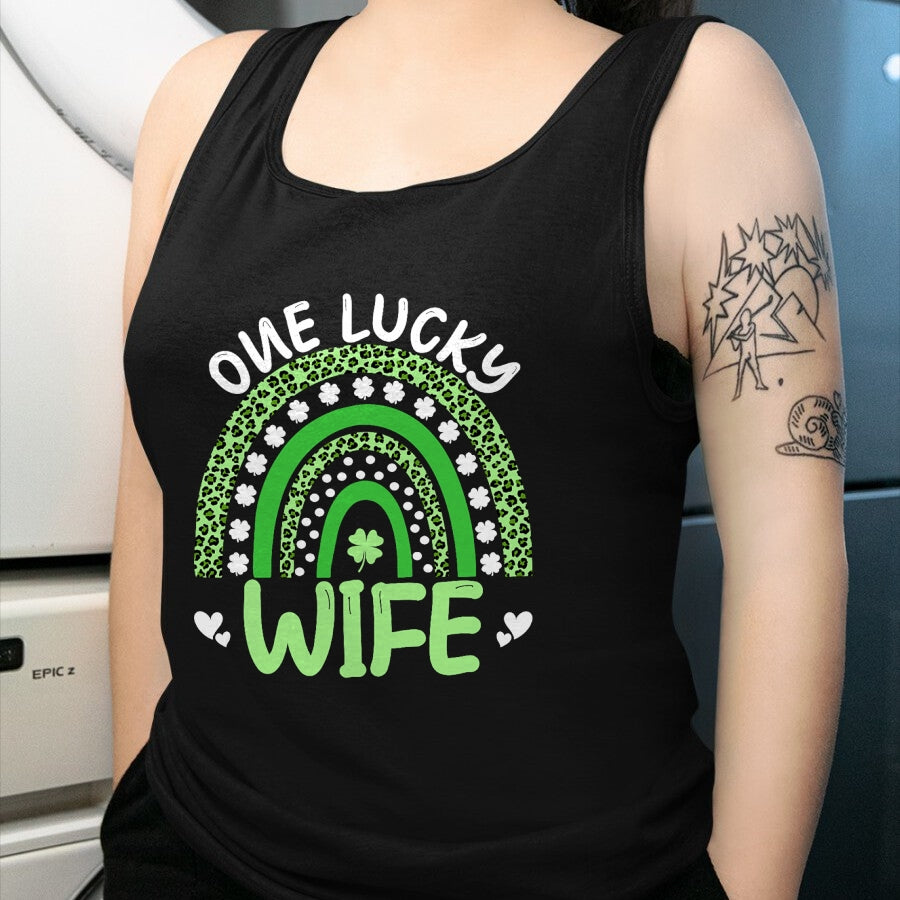 Best Wife Shirt, Wife and Husband Unisex T-Shirt/Hoodie/Sweatshirt HLT00 - Gift for wife T shirt, lucky wife   One Lucky Wife Leopard Rainbow Clover St Patricks Day T-Shirt