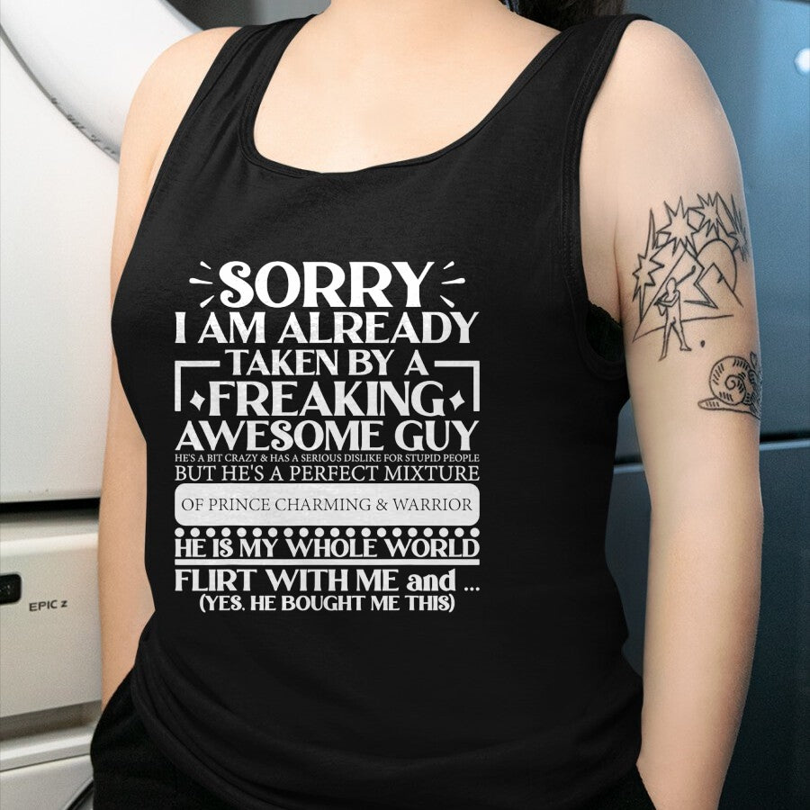 Best Wife Shirt, Wife and Husband Unisex T-Shirt/Hoodie/Sweatshirt HLT00 - Sorry I Am Already Taken By A Guy Husband T-Shirt (1)