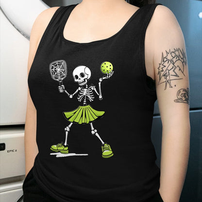 Funny Pickleball Shirt, Pickleball Lover Unisex T-Shirt/Hoodie/Sweatshirt HLT00 - Spooky Pickleball Halloween Skeleton Costume Women T-Shirt